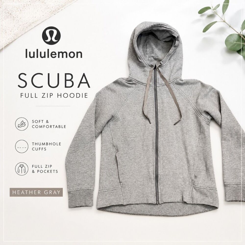 Lululemon Scuba Full Zip Hoodie Heather Gray Thumbholes Women’s 8 / Medium